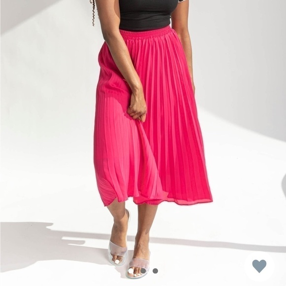Pleated Pink Midi Skirt - Picture 1 of 3